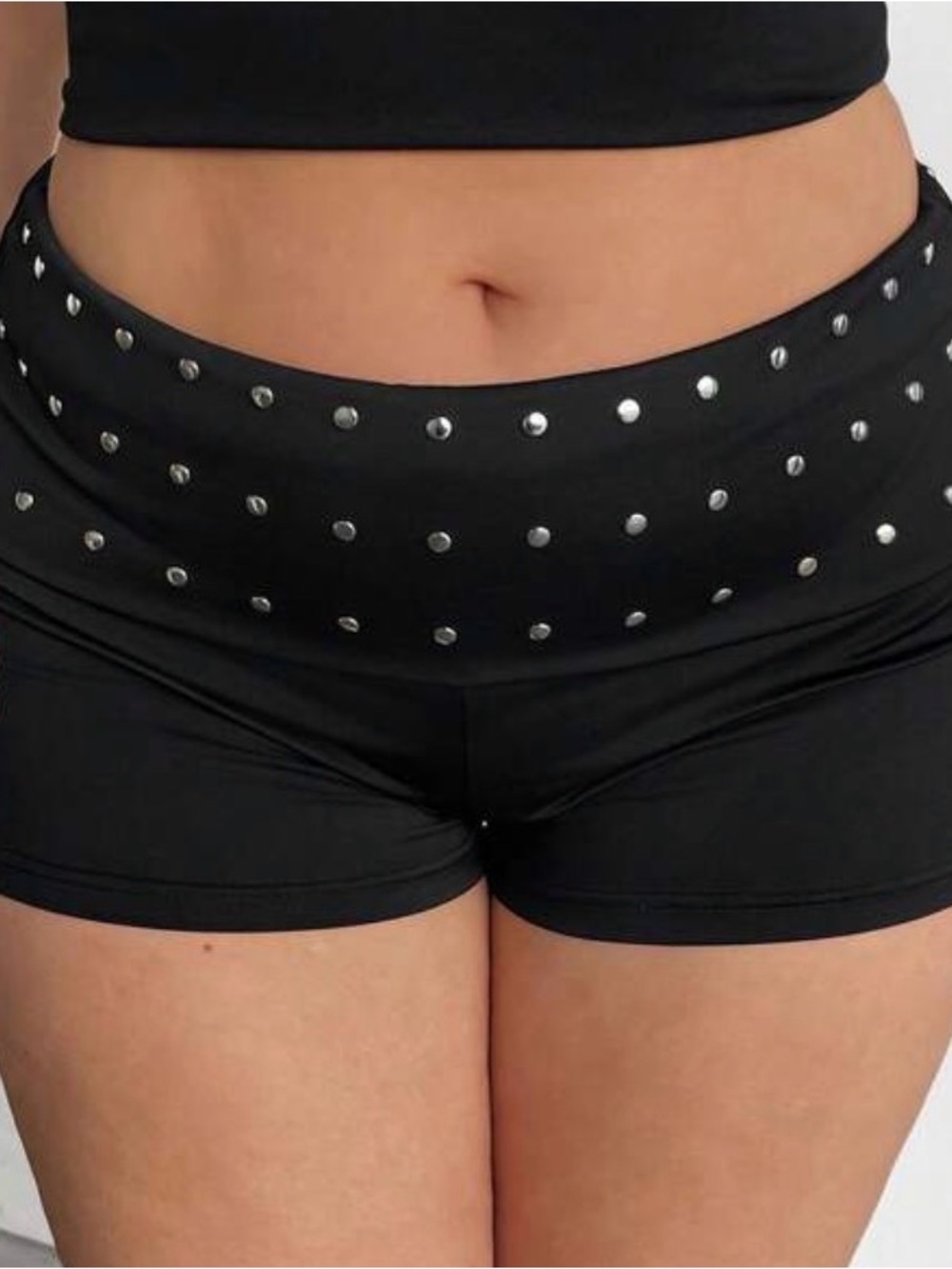 SHEIN Black High-Waist Studded Bike Shorts